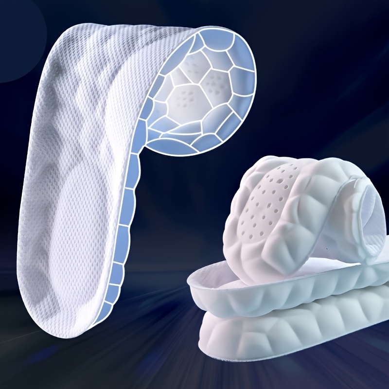 4pcs (2 Pairs) Of Double Cloud Soft And Stepped Sensation Men's And Women's Sweat-absorbing Breathable PU Running Training Comfortable Thickened Long-Term Standing Sports Shoes Insoles, Available In White And Black, for Free