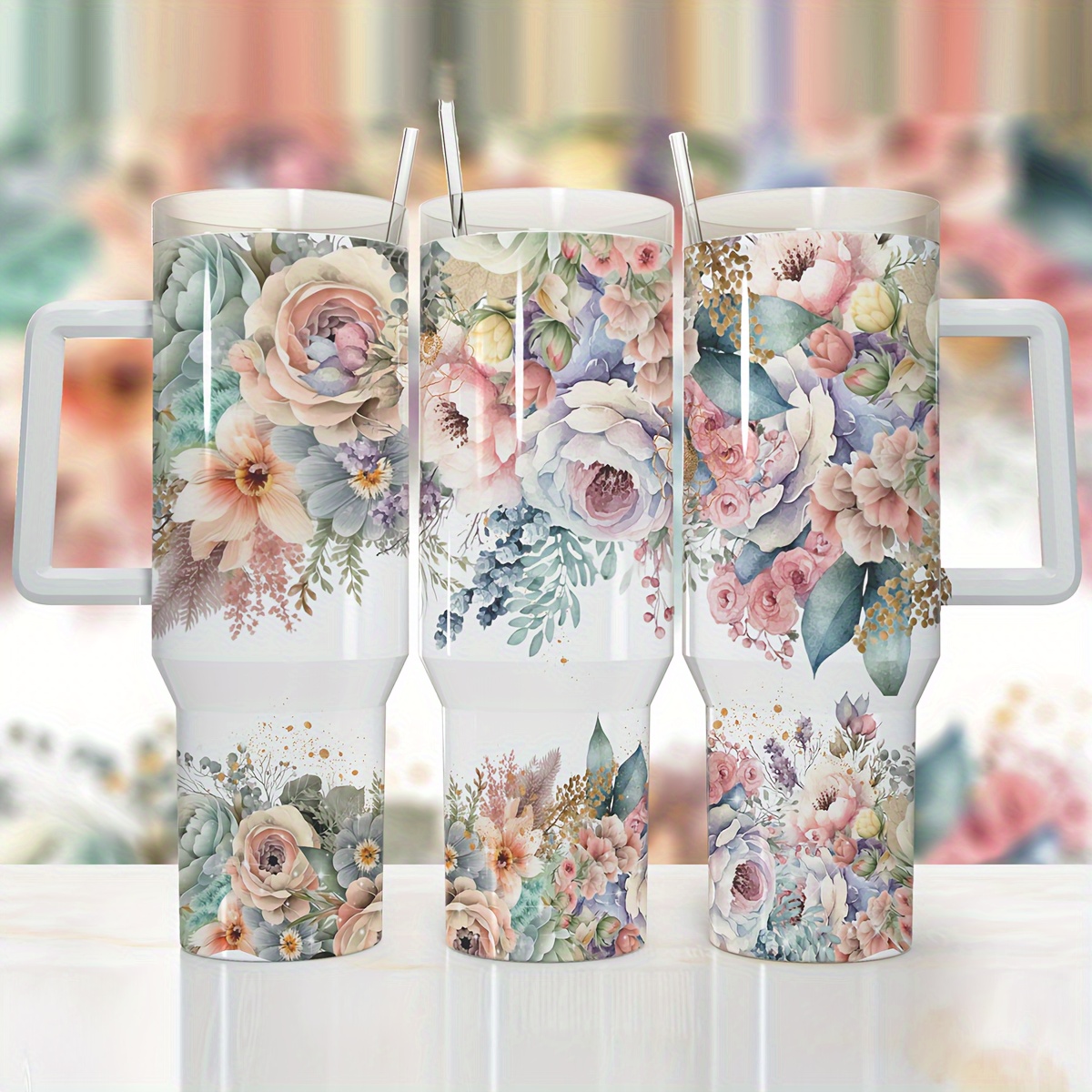 

2pcs Bright Floral Diy Uv Resistant 40oz Decal Set - Waterproof And Resistant Transfer Paper For Tumblers, Water Bottles, Coffee Mugs And More - Premium Adhesive Vinyl Wrap Kit