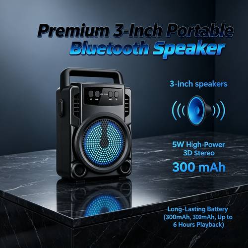 Portable Bluetooth Speaker with Powerful and , Wirelessly Connects to Phones and Laptops, Supports USB-C Charging, with an LED , Ultra-long , Suitable for Outdoor, Camping, Beach, and Home Use