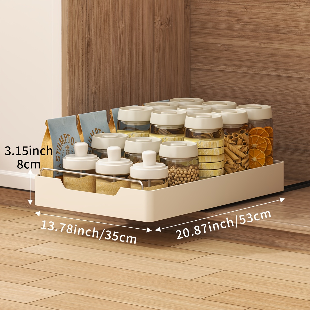 TEMU Wnf Versatile Pull-out Shelf Organizer - 52.83cm Structure With Coated End, Durable And Lightweight Storage Solution For Kitchen, Living Room,