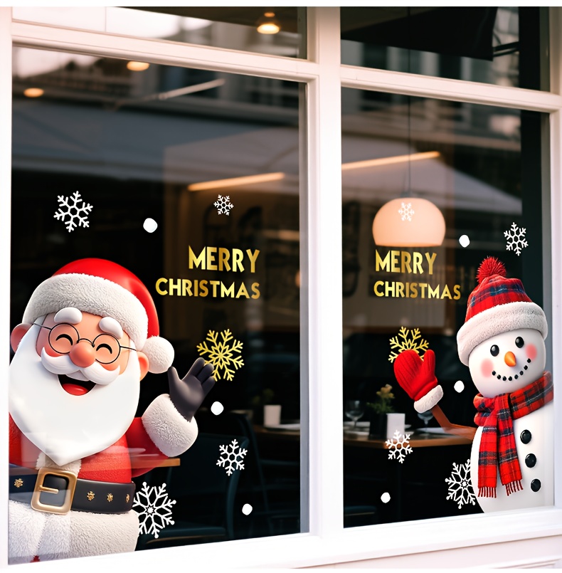 2 Vellen van 45cm*60 cm Kerst Raamstickers, Een Santa Claus en een Sneeuwpop Glasdecals voor Thuisrammen Feestelijke PVC Elektrostatische Kleeffolie Herbruikbaar om Festiviteit te Creëren