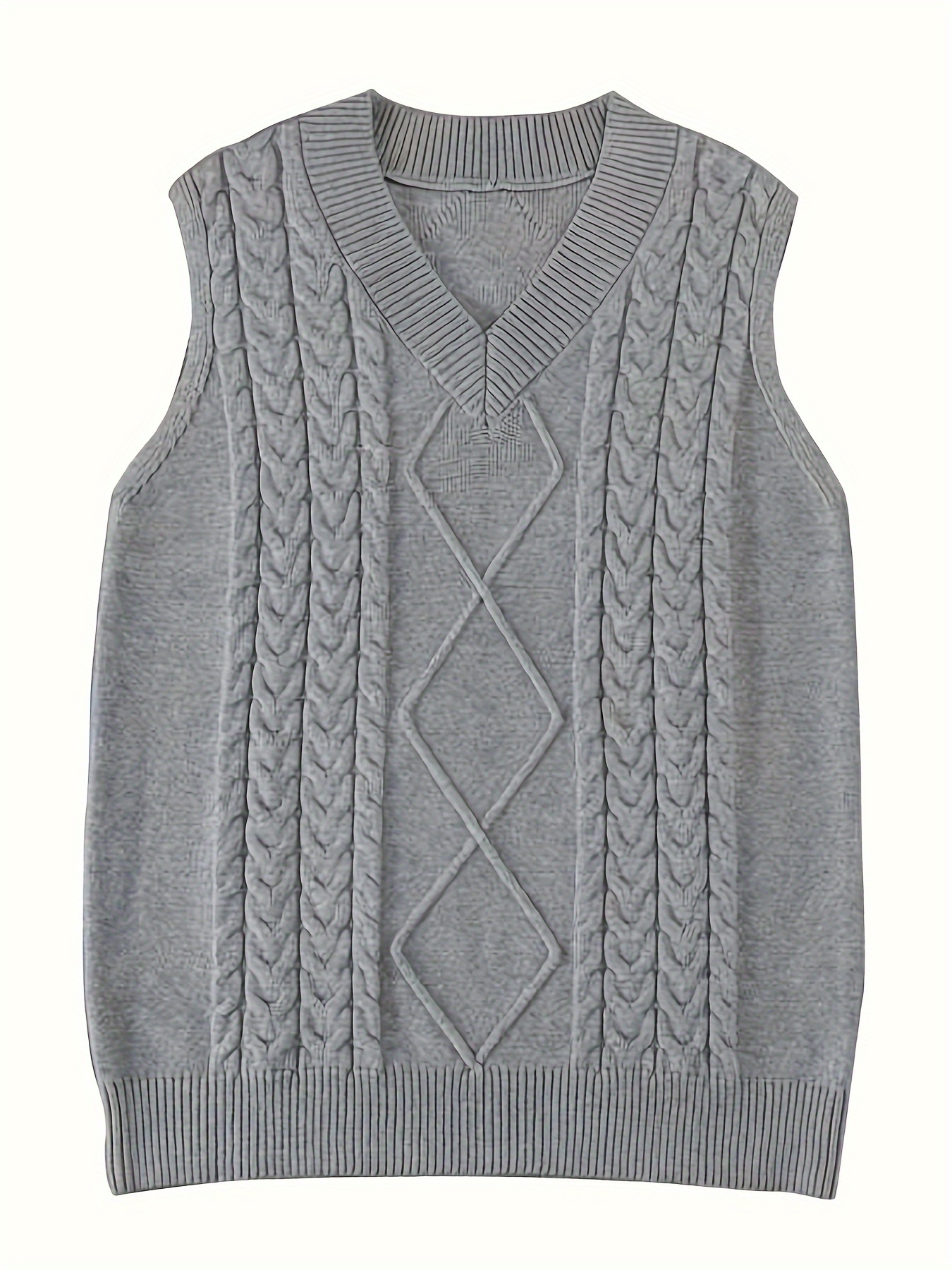 plus size cable knitted sweater vest elegant v neck Temu