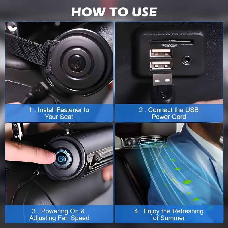usb powered car seat cooling fan adjustable wind speed portable backseat cooler for suvs sedans rvs trucks instant from hot seats air circulation no battery required cooler portable air circulation adjustable fan usb powered fan details 5