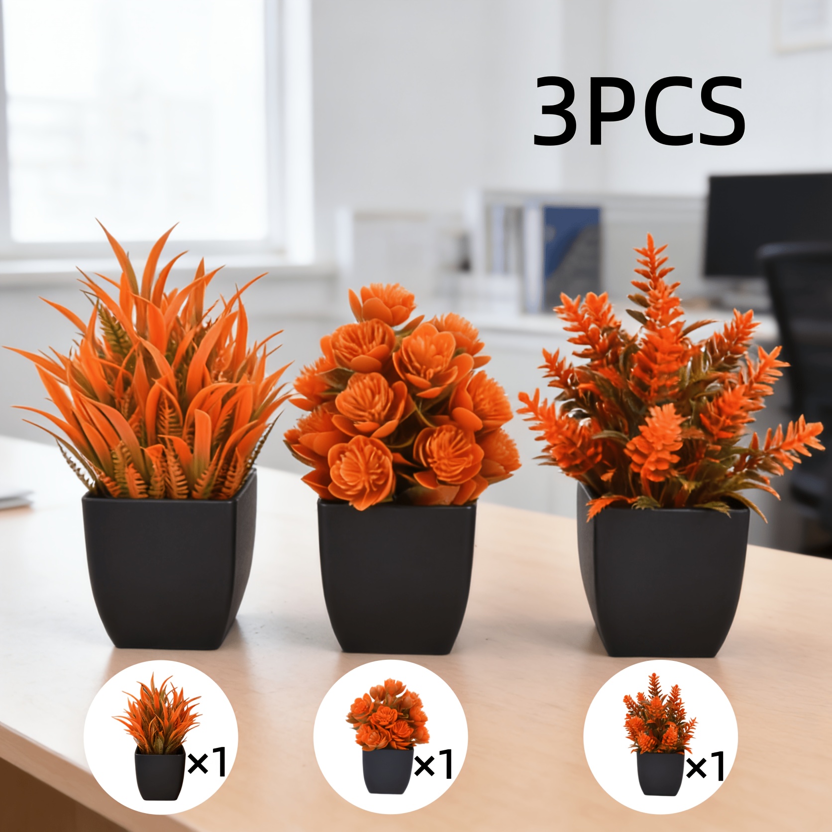 Image of 2/3pcs Autumn-style Faux Silkyy Potted Plants, Perfect For A Touch Of Greenery To Your Desk, Windowsill, Or Bathroom Counter