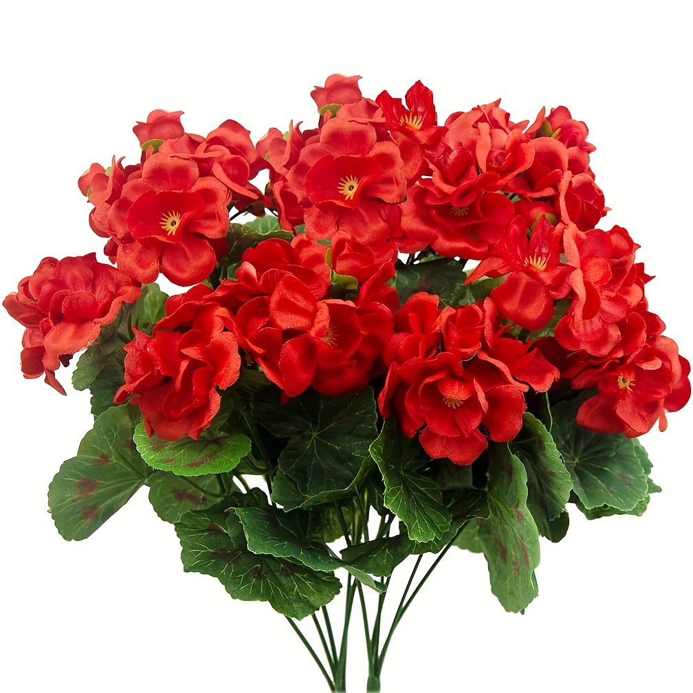 

2pcs, Artificial Red Geranium Bush, Faux Silk Flowers With Plastic Stems, Indoor Outdoor Home Garden Patio Grave Table Centerpiece Decor, Lifelike Floral Arrangement