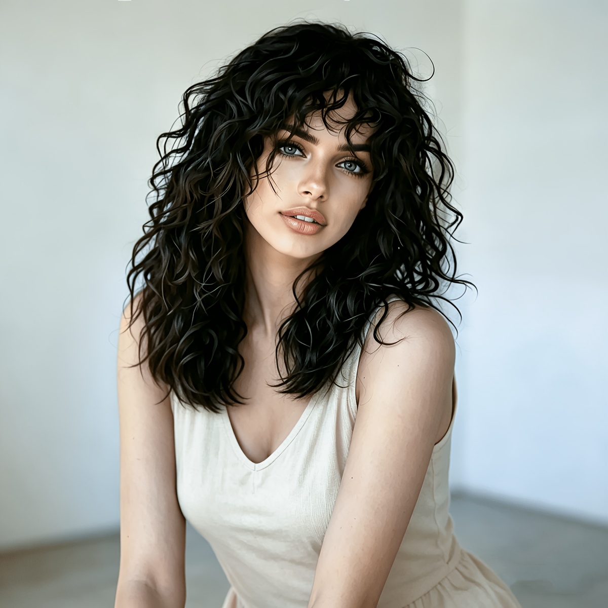 Image of Women's 16 Inch Black Medium Body Wave Wig, Fluffy And Thick High-quality Synthetic Wig With Breathable , Suitable For Daily, Role-playing, Mother's Day, Spring And Summer, Music Festivals