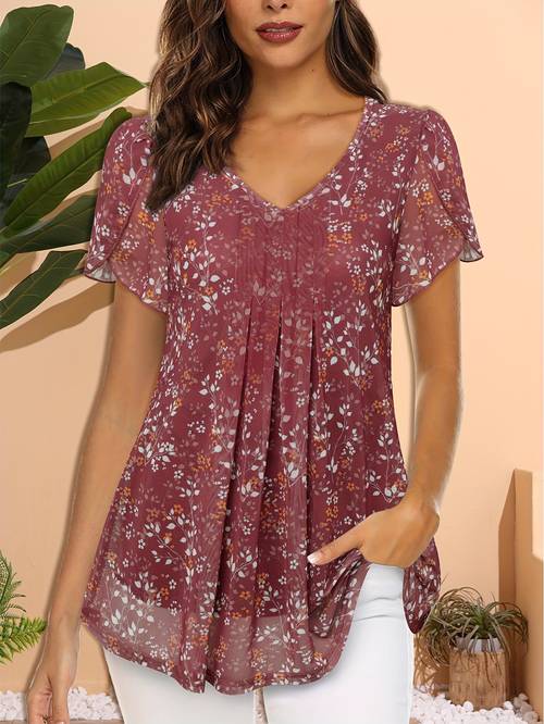 womens tops short sleeve shirts casual v neck blouse double layers mesh tunics tops