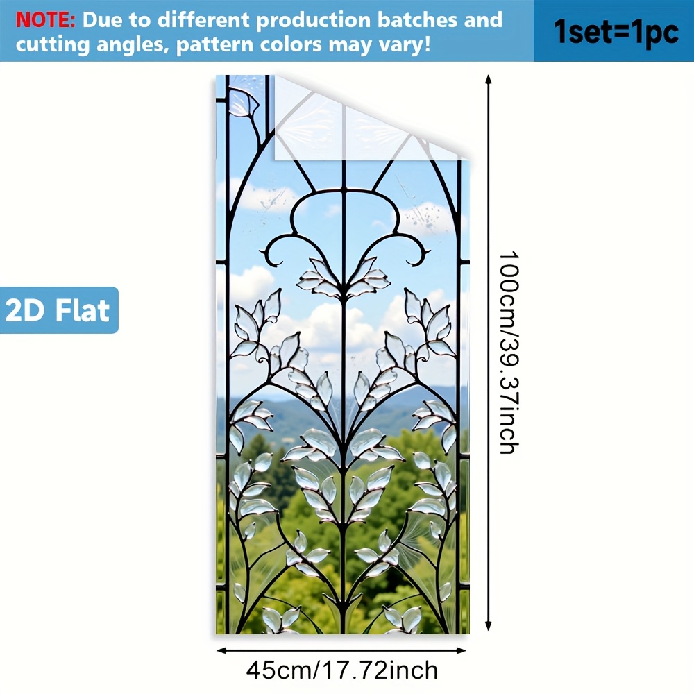 TEMU Film Fenêtre 2D Plat - 1pc de Film Fenêtre 2D avec Motif Floral en Verre. Ce Film Adhésif en PVC mesure 45X100 Cm. C'est une Décoration Amovible