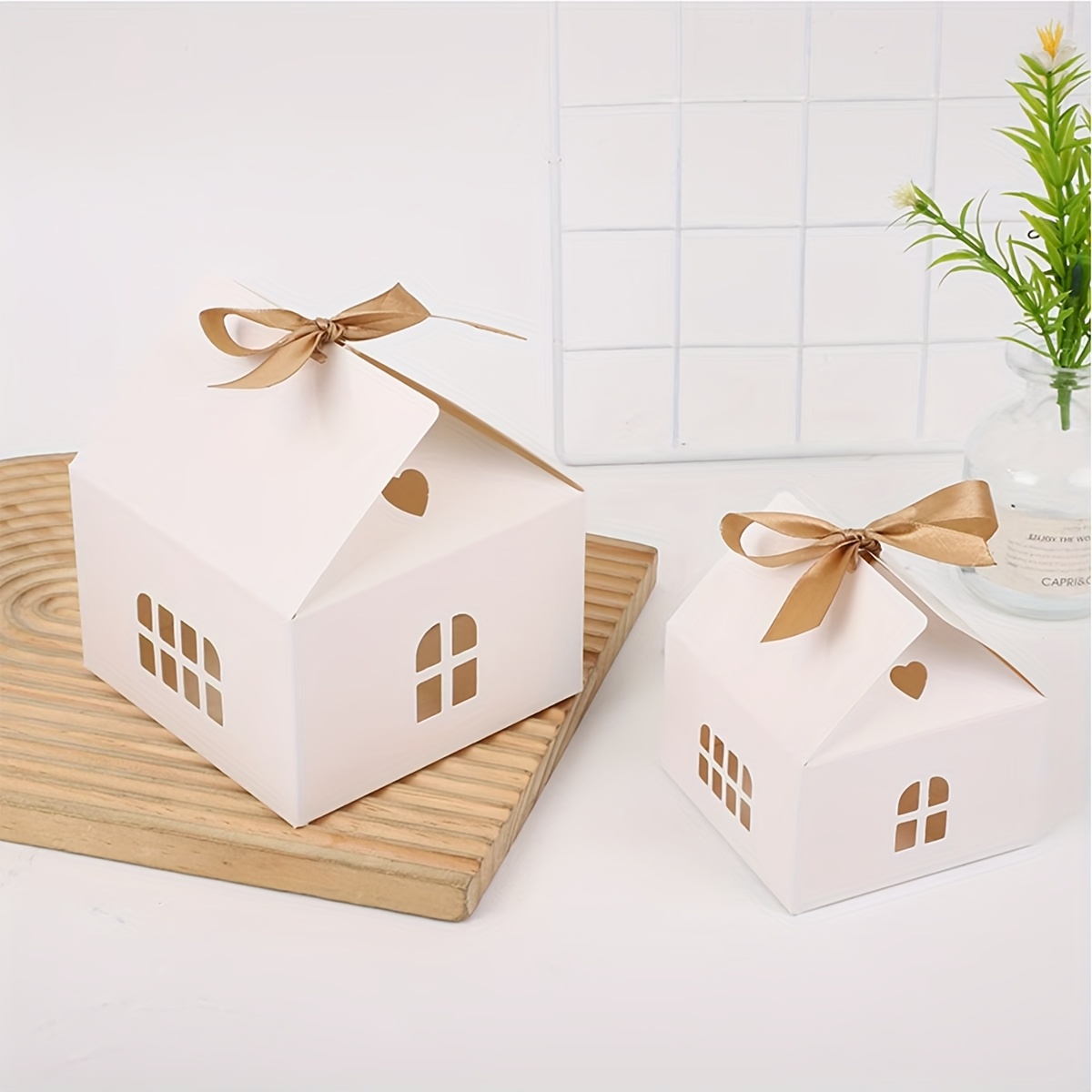 10pcs Decorative House Shaped Party Gift Box, Multi Purpose Candy Gift Packaging, Suitable For Weddings, Birthdays, Christmas, And Special Occasions Paper House Shaped Gift Box With Ribbon, Biscuit