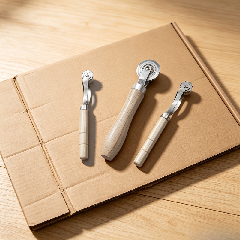 TEMU 3pcs Set Of Cardboard And Leather Embossing Tools, Manual Rollers, Origami Tools, Flat Folding, Manual Roller Embossing Wheel