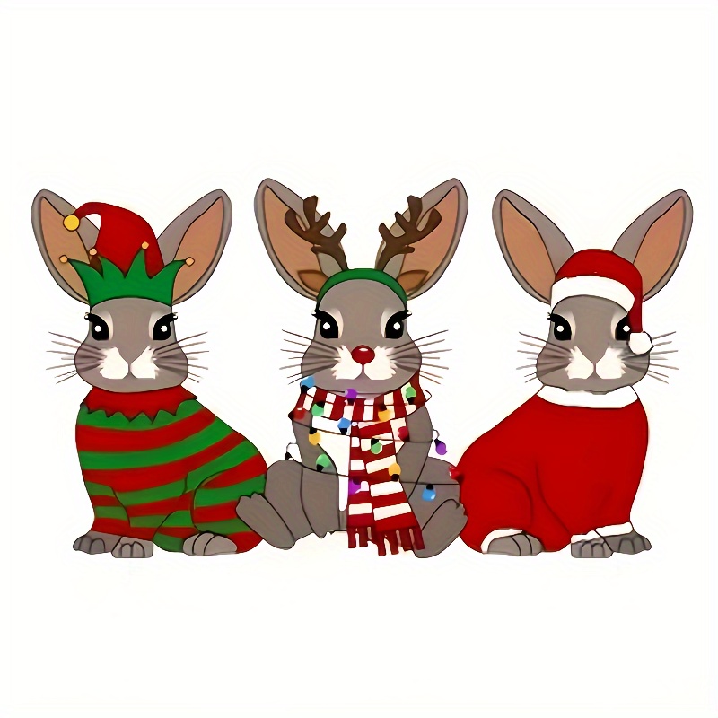 

Christmas Bunny & Tree Iron-on Transfer Decals - Washable Pvc Patches For Diy T-shirts, Jeans, Hoodies & Pillows | Holiday Appliques