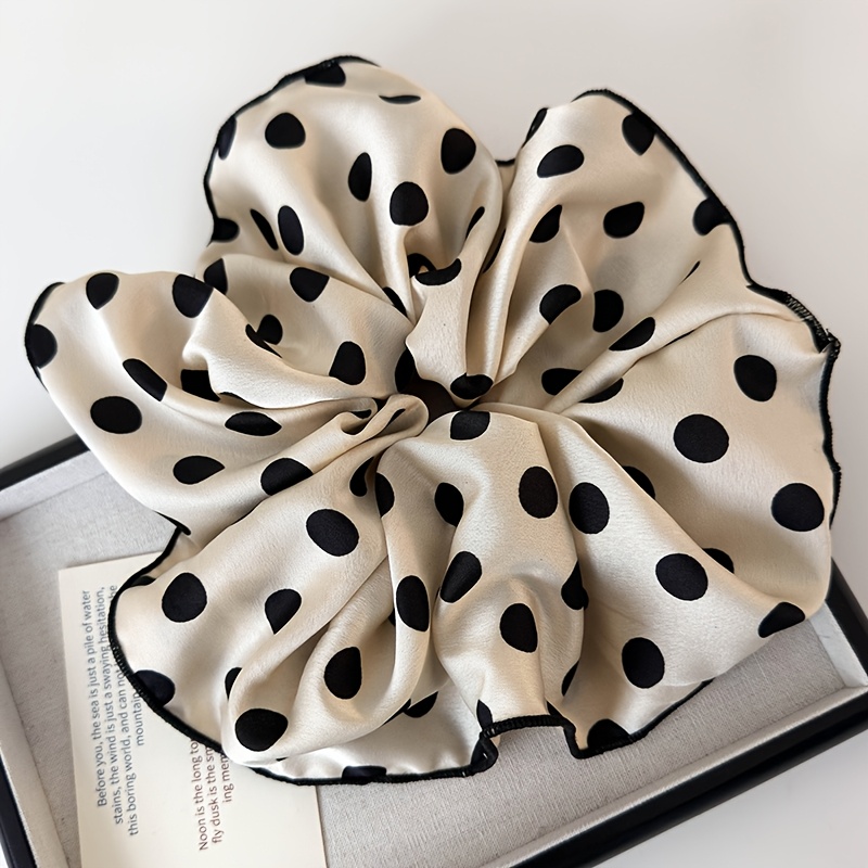TEMU "1pc-jumbo Polka Dot Scrunchie For Women - Black & White Parisian- Band, French-inspired Elastic Hair Jewelry For Elegant Updos (office/date