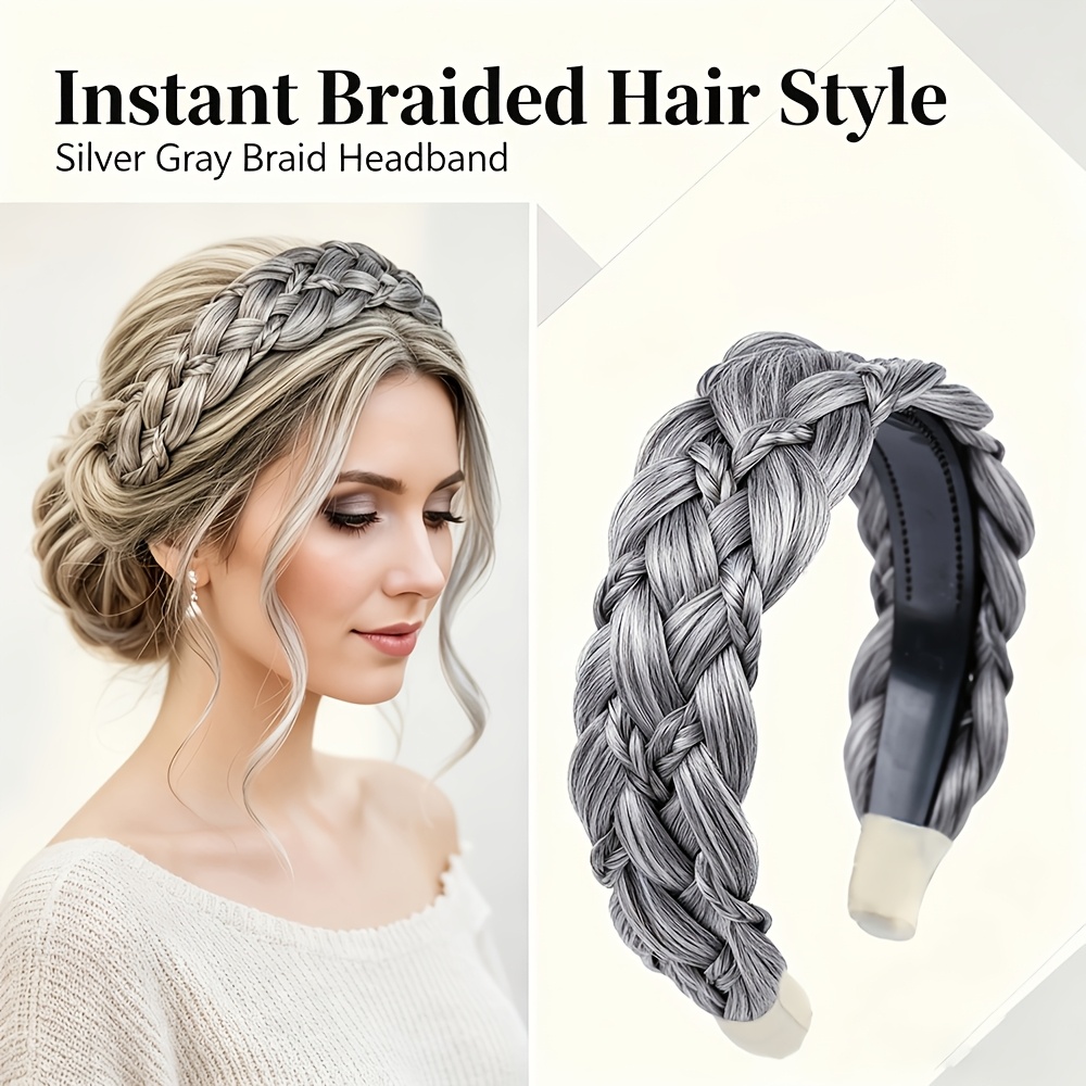 TEMU Peluca de trenzas de de sintéticas de 16 pulgadas con banda ancha antideslizante y dientes, adecuada para trenzas, rastas, diademas, extensiones