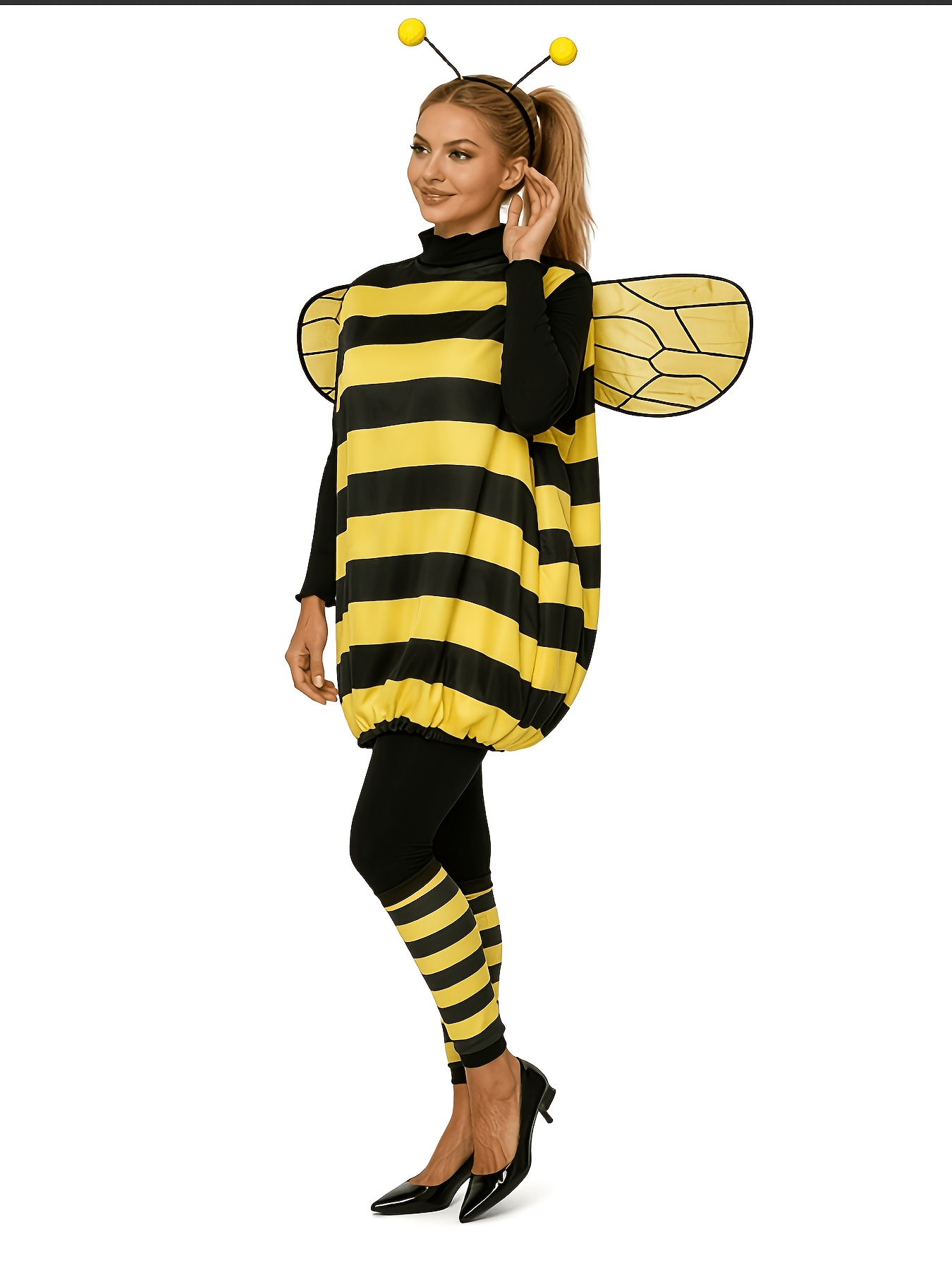 disfraz de carnaval de abeja para cosplay [vestido,  , calcetines] talla       abeja amarilla lindo traje de actuación animal 3 piezas set