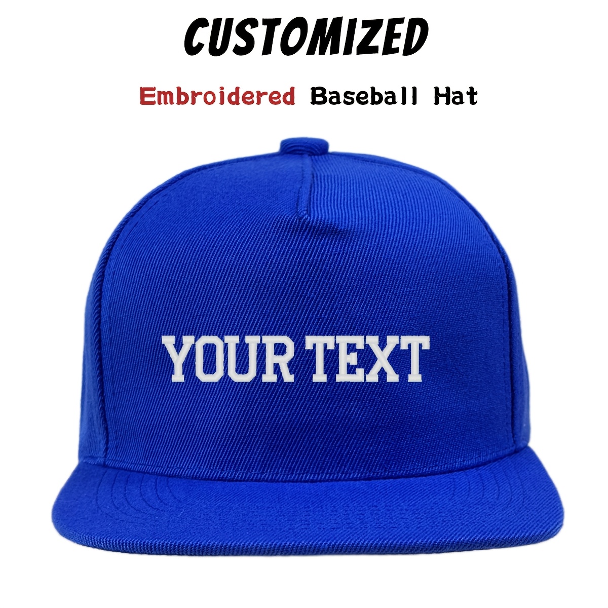 TEMU 1 stuk uniseks baseballpet met aanpasbaar geborduurd logo, gepersonaliseerde veelzijdige snapback met platte klep