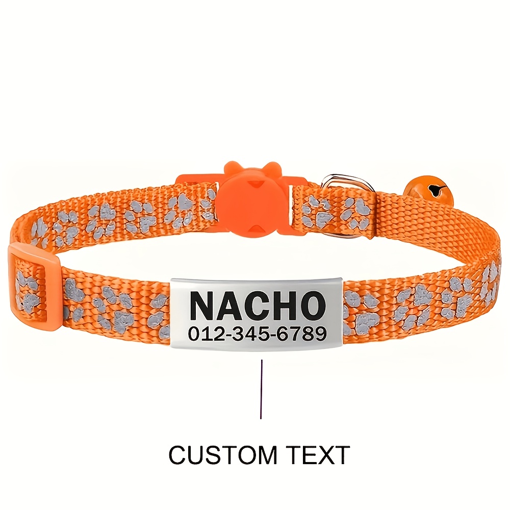 Custom Laser Engraved Pet Name Collar with Reflective Paw Print