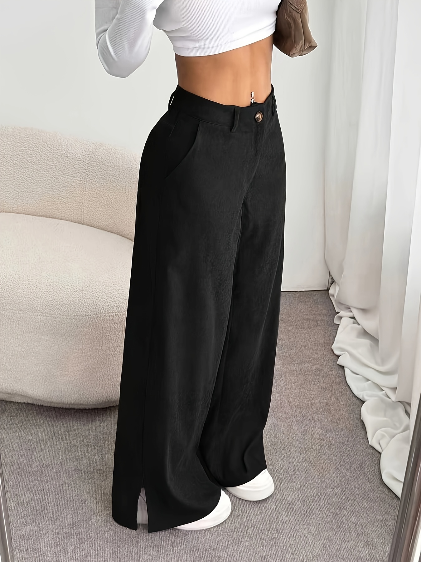 casual fashion corduroy split wide leg loose maxi pants for women fall winter cloth for women