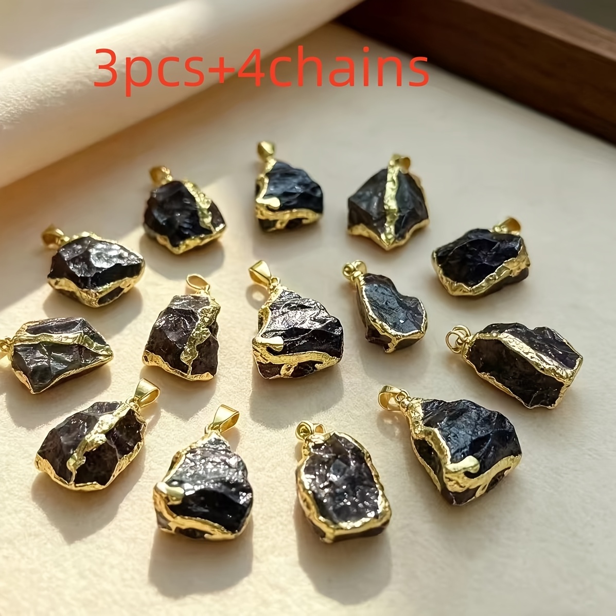 TEMU Lot de 7 pièces mélangées : 3 pendentifs + 4 chaînes, pendentifs en naturelle sur biscuit avec de couleurs et des combinaisons élégantes
