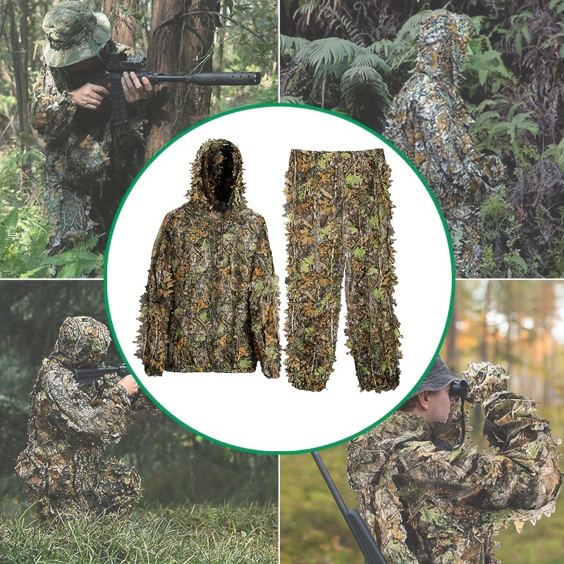 Ghillie Suit 3D Leafy camo Suit Outdoor Lightweight Jungle Forest Woodland  Hunting Suit Airsoft Camouflage Clothing Hooded Ghillie Suit for Men Kids