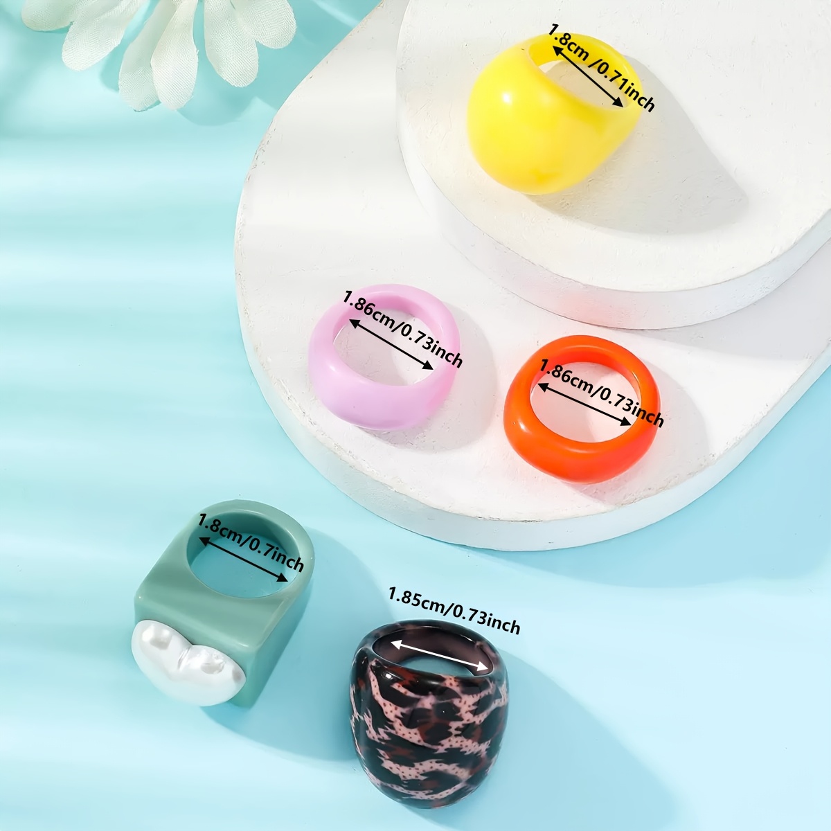 5pcs Pastel Resin Rings Women's Accessory