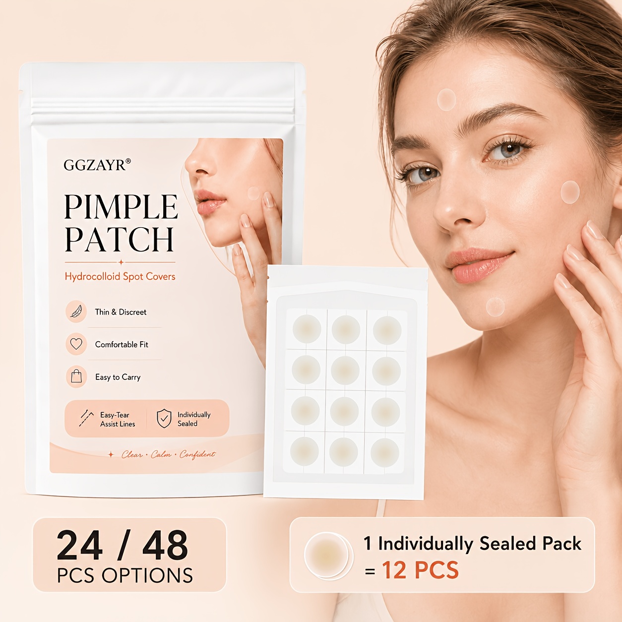 24/48pcs Pimple Patch, Hydrocolloid Spot Covers, Individually Sealed
