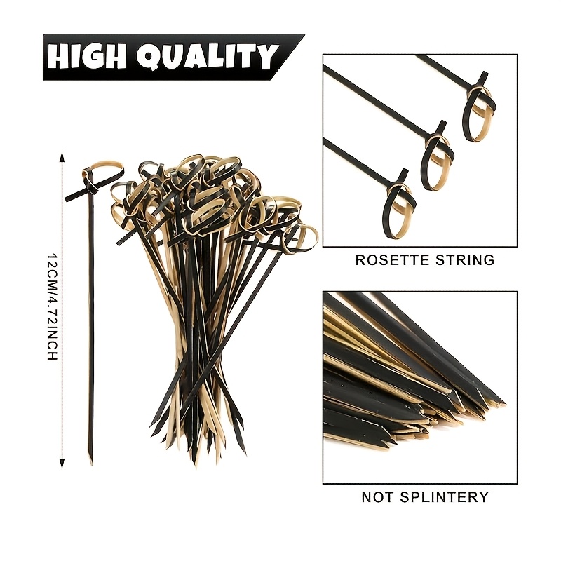Image of 150/300pcs Bamboo Picks Handcrafted Food Decor Sticks With Ring For Drinks Appetizers Theme Parties And Snacks (black)