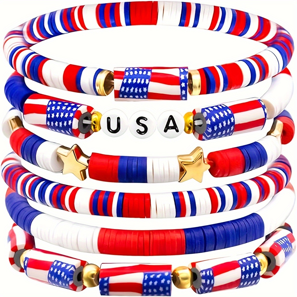 red white and blue bracelets american flag bracelets   beaded stackable bracelets summer beach waterproof surfer bracelet set great   accessory gift for mom sister wife girlfriend teenage or yourself