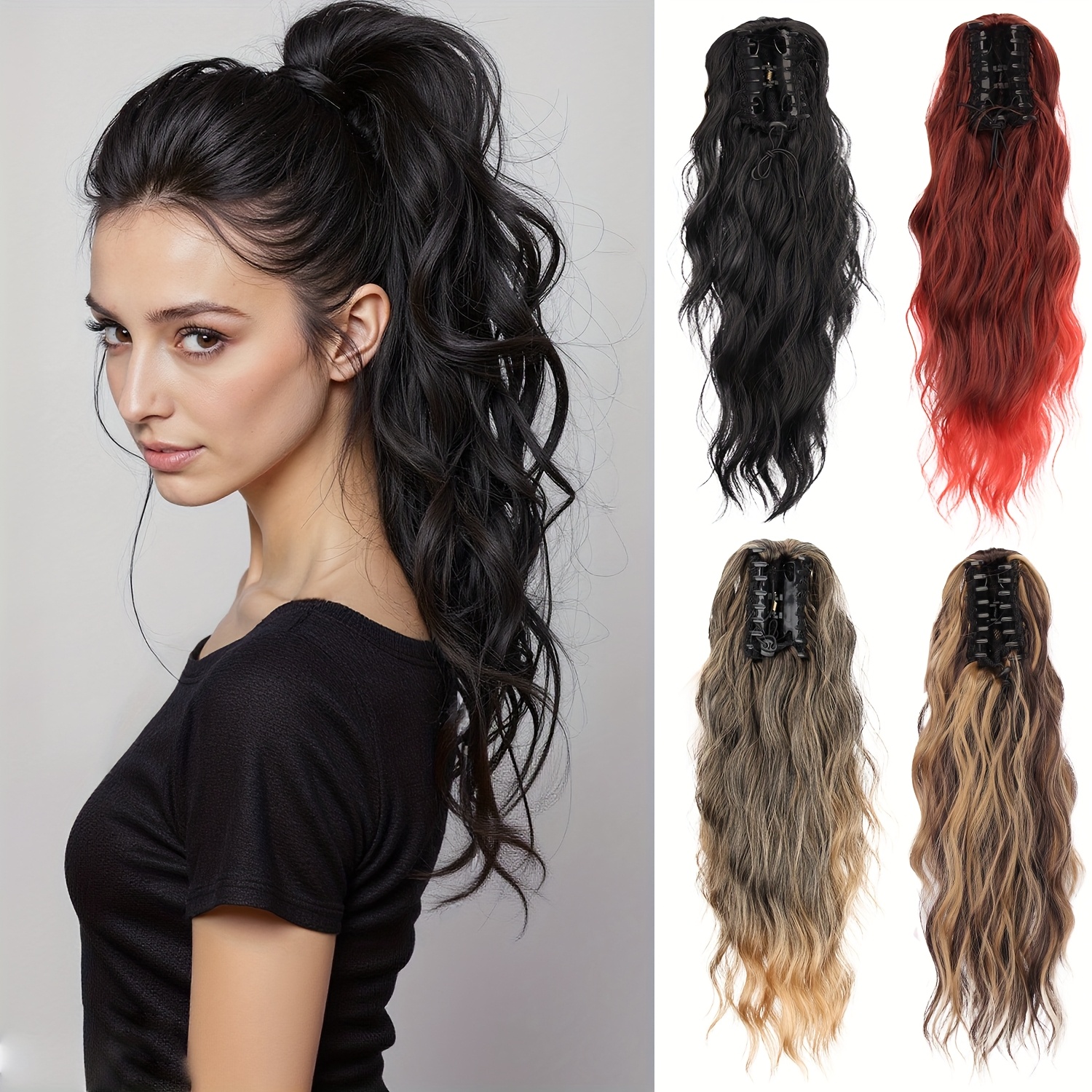 curly ponytail wig water wave synthetic ponytail wig high heat resistant material suitable for daily wear adds volume ideal for holiday carnivals and halloween
