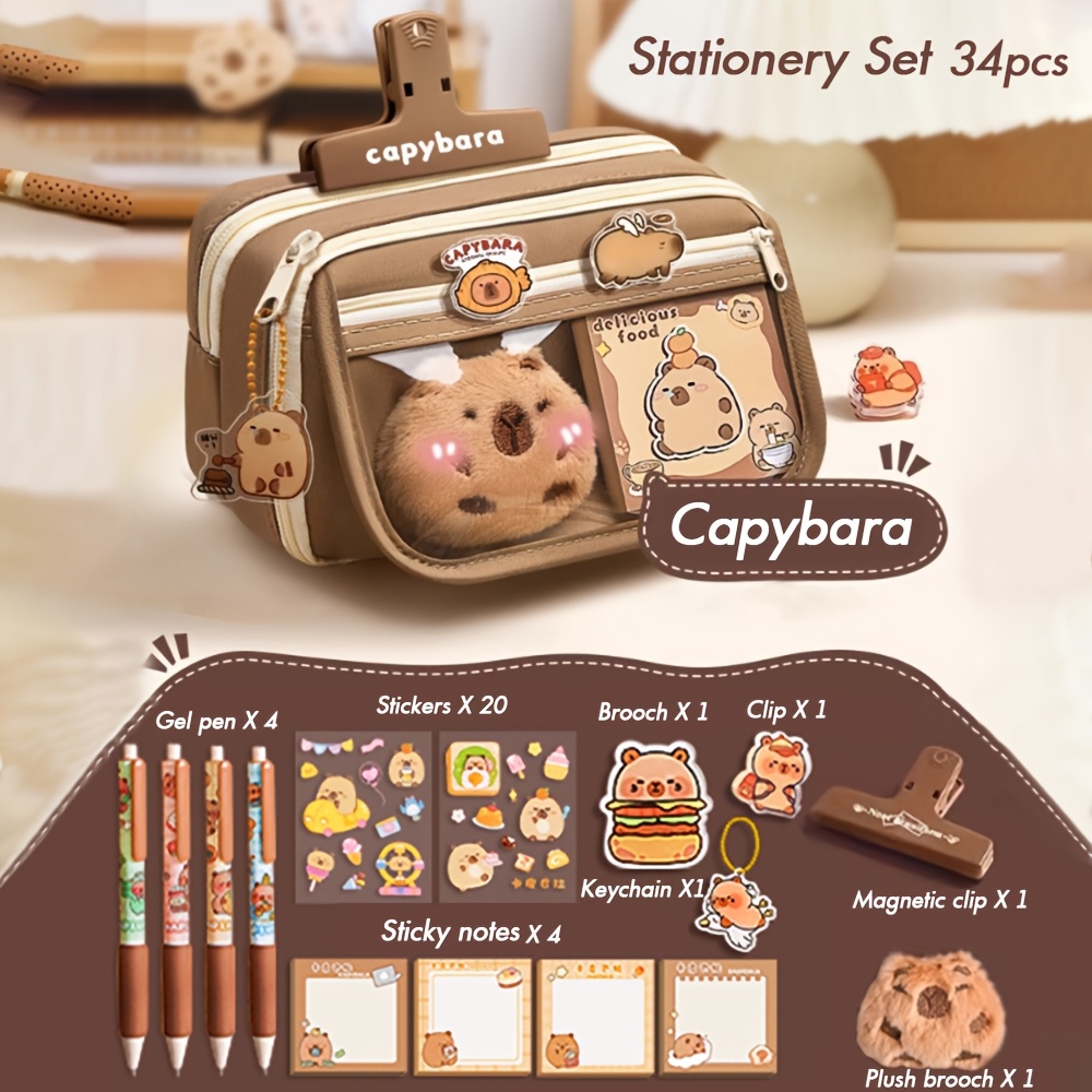 

Capybara-themed Stationery Gift Set, Including A Pencil Case, Stickers, And A Pendant - A Of School Supplies, Students And Classroom .