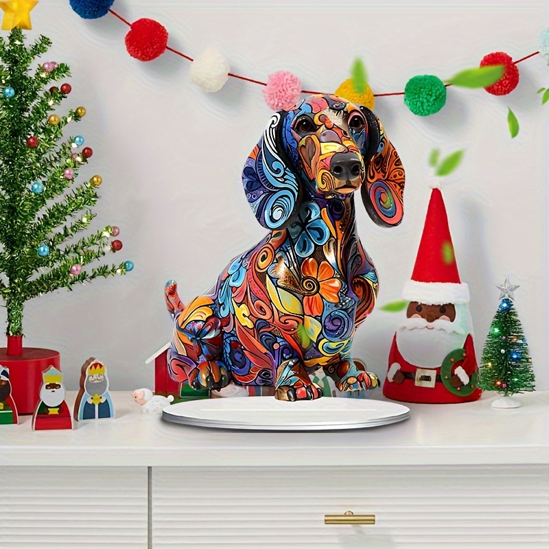 

2d Flat [2d Flat] Style Acrylic Dachshund Dog , Vibrant Animal Statue, Multipurpose Bohemian Decor, Canine Display, With No Text For Home, Office, Garden, Christmas Decoration, Carnival Theme