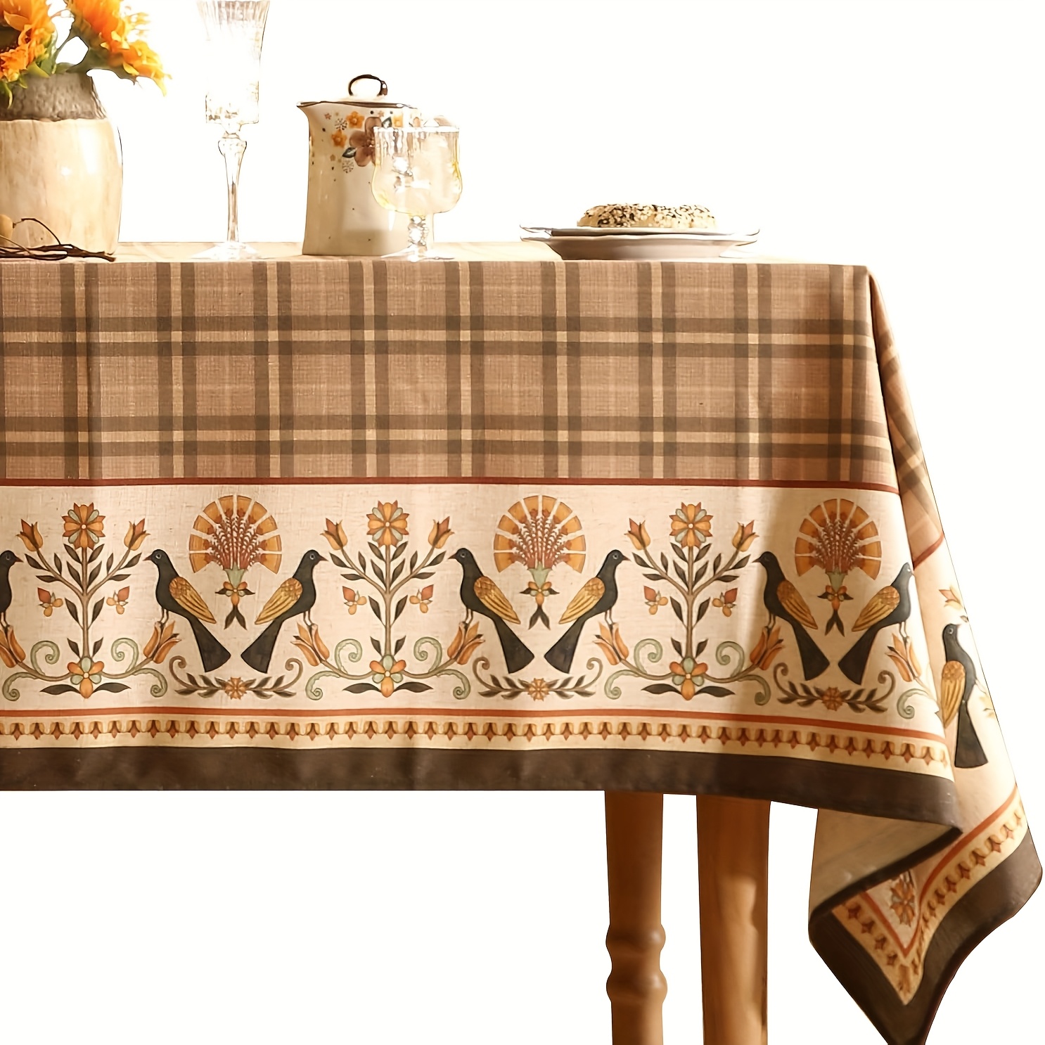 *. Tischdecke aus floralem Leinen, italienisches Kariertes Vintage-Design, Tischdecken für Küche, Esszimmer, Tee-Partys * Weihnachten, Erhältlich in den Größen 51×51/51×70/56×83/56×103 Zoll