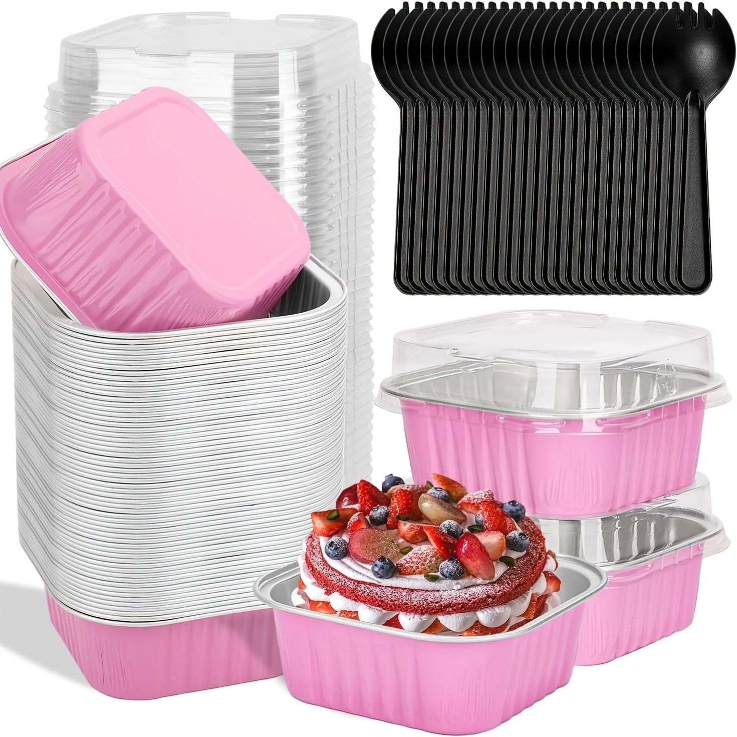 50 pack 5oz mini disposable aluminum foil square baking pans with lids 3 5x3 5 inch individually shaped cake tins sturdy rectangular cups with rounded corners   for christmas halloween easter birthdays weddings parties durable easy     lids   ideal for cupcakes brownies cheesecakes tarts mini cakes mini cake pans with lids cake foil containers cake baking pan mini cake pans cake baking supplies
