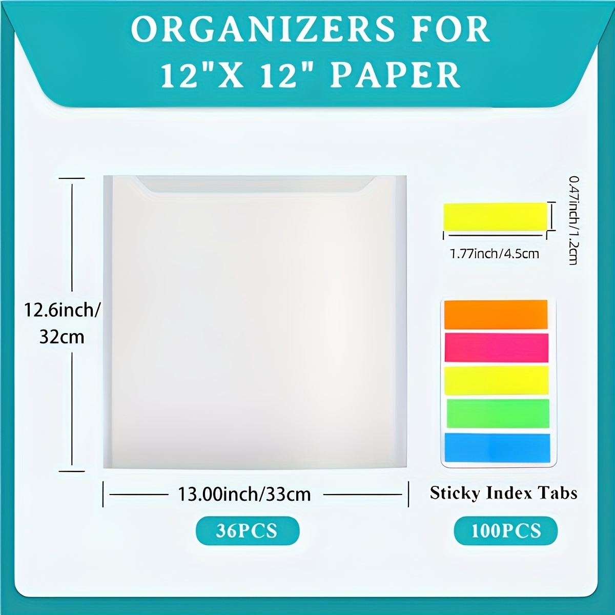 Image of 36pcs Paper Organizers 12 X 12" Clear Paper Storage Box With 100 Sticky Index Labels To Hold Paper, Cardstock, Vinyl, Paper Documents And Craft Storage Organizer, Scrapbooking Storage