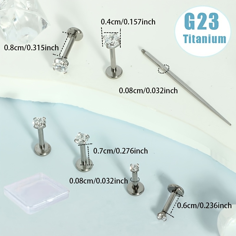 Image of 2d Flat, 7pcs 16g 20g Flat Back Earrings Stud G23 Titanium Internally Tragus Labret Cartilage Lip Medusa Conch Helix Body Piercing Jewelry Hypoallergenic For Women Men Box Packing
