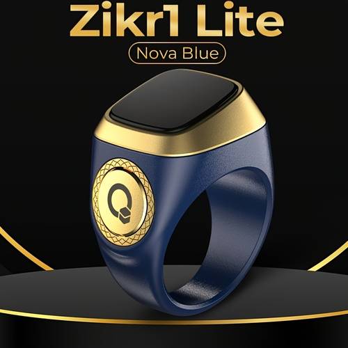 zikr ring lite blue 20mm with display wireless rechargeable battery usb power option ramadan mubarak