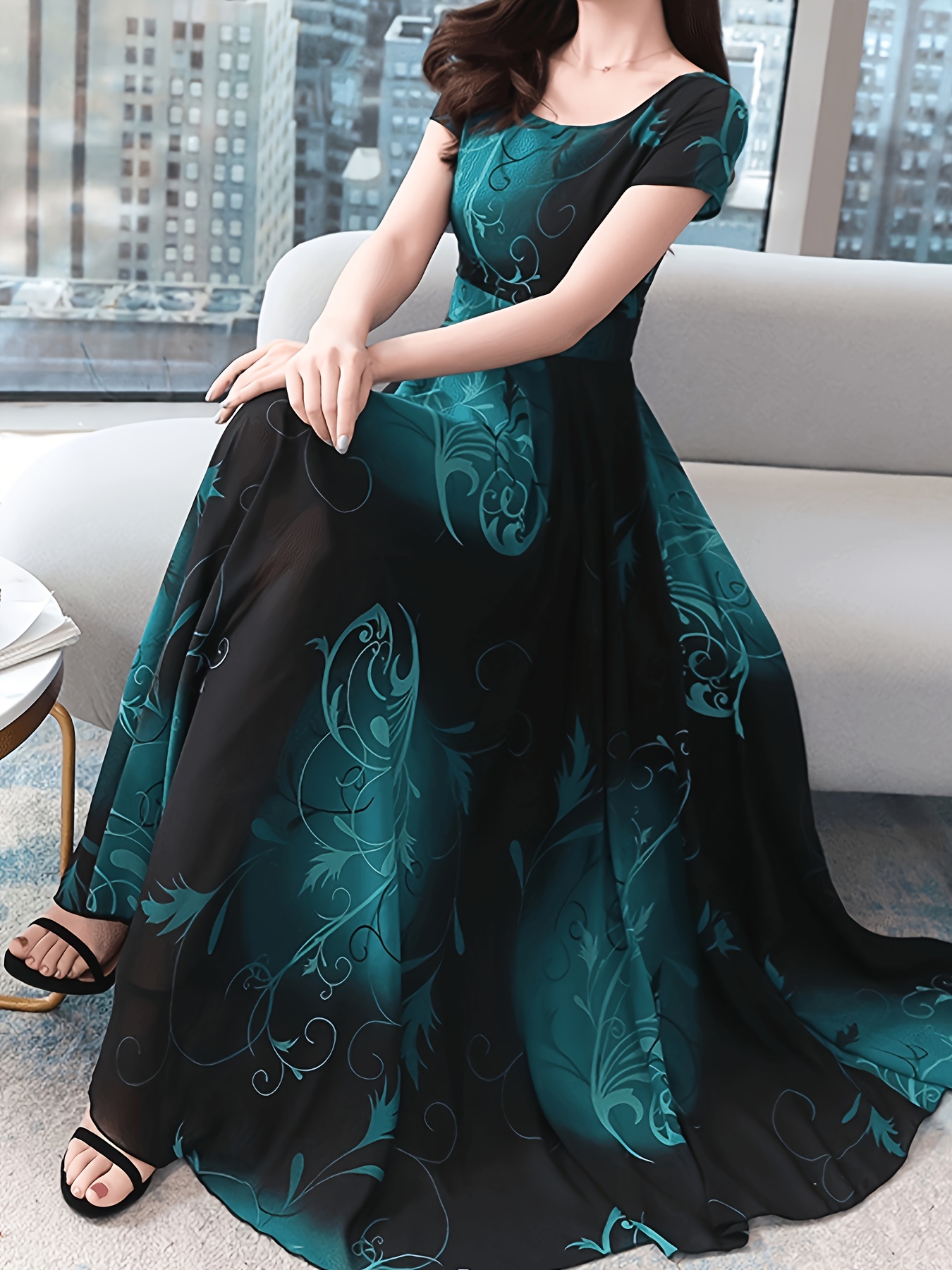 elegante vestido poliéster mujer estampado floral cuello - Temu Peru
