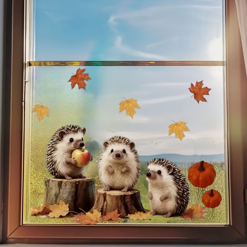 Creative Stump Hedgehog Pattern Window Cling Window Static Cling Double-sided Sticker