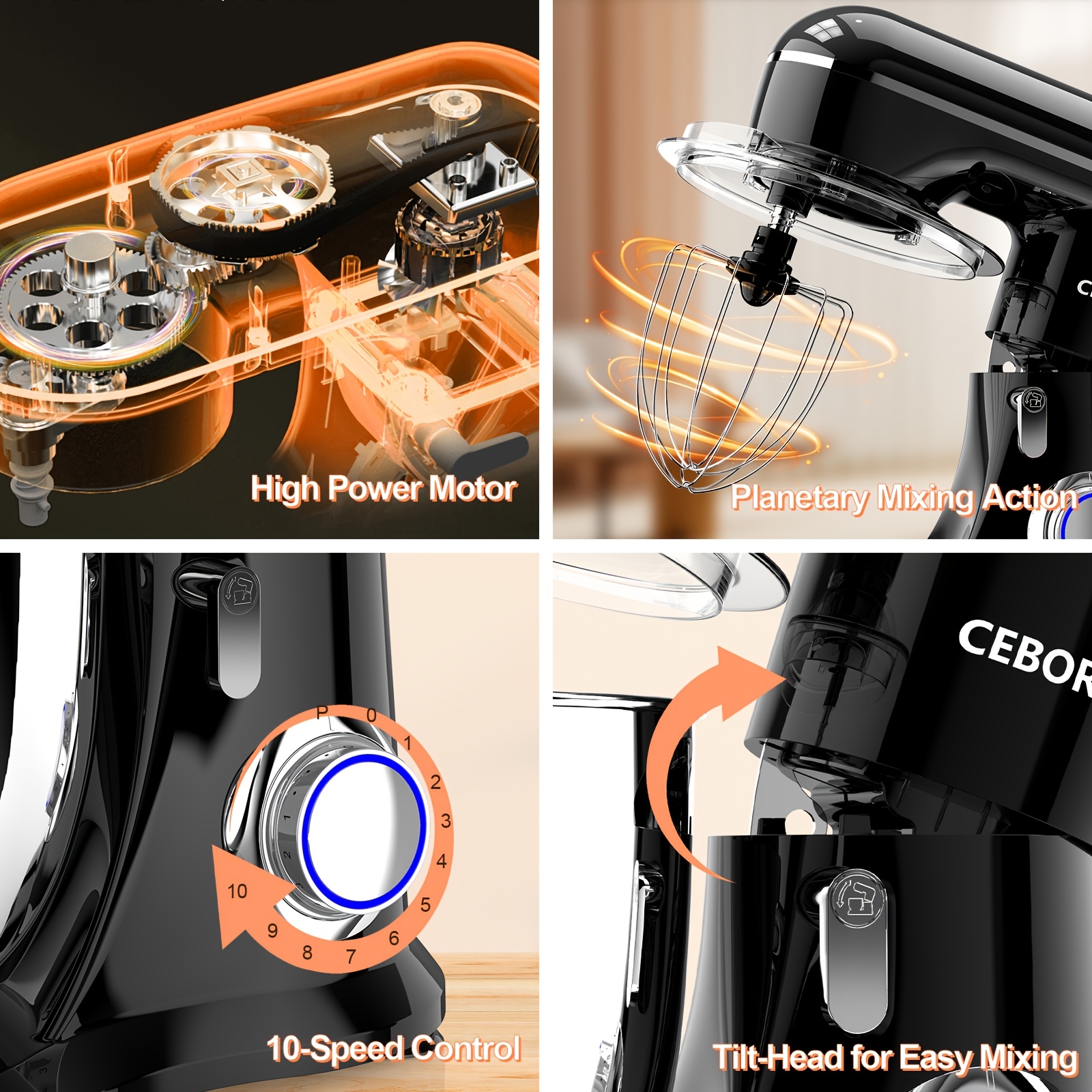 1200W 10-Speed 3-IN-1 Electric Stand Mixer