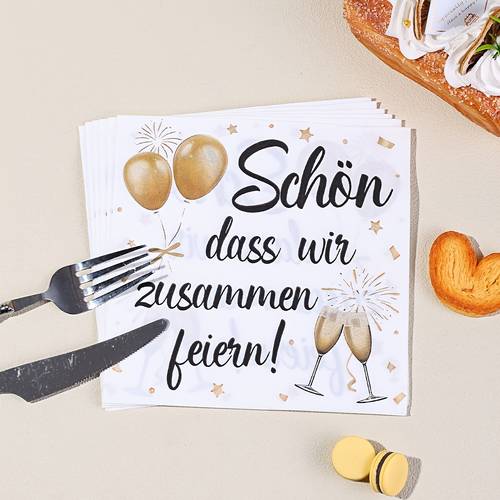 stück/ stück elegante goldene -servietten, für hochzeit, geburtstags -zubehör – 2-lagige einweg-papiertaschentücher mit aquarell-goldballons, champagnerflöten, & sternenkonfetti für anlässe