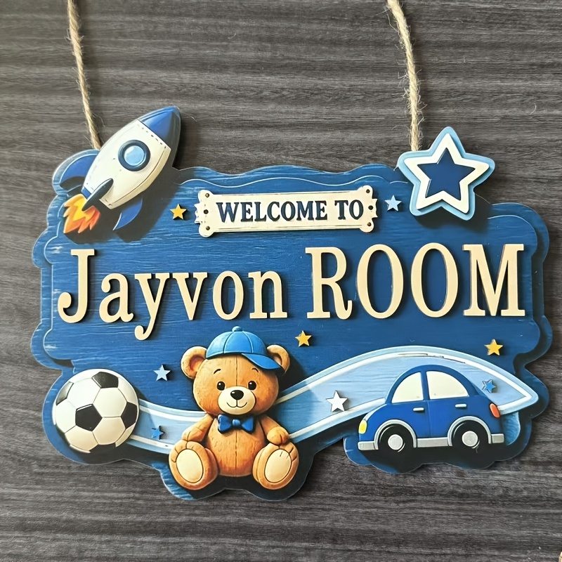 TEMU Personalized Name Door Sign Custom Wooden Plaque, Boy Girl Bedroom Decoration, Custom Hanging Sign, Personalized Bedroom Signboard, Cartoon Bear