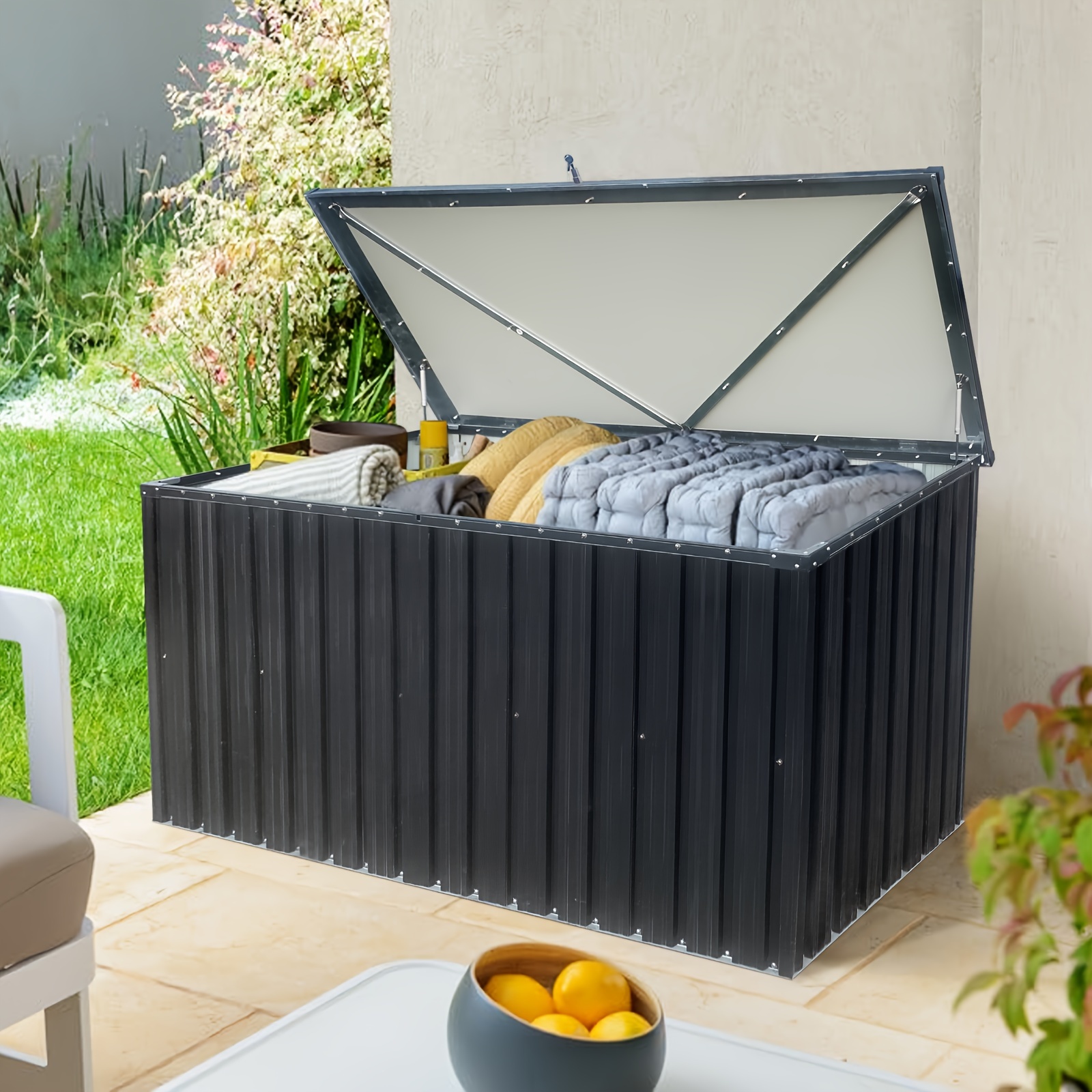 

Extra Large 344 Gallon Outdoor Metal Storage Box For Patio Furniture Cushions, Deck Boxes Garden Tools And Pool Toys With Flexible Divider, Outdoor Cabinet Waterproof