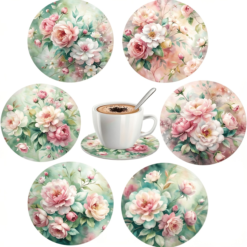 TEMU 6pcs Exquisite Spring Wooden Coasters With Cute Flower Designs, Patio Tables, Kitchens, And Living Rooms. Ideal Gifts For