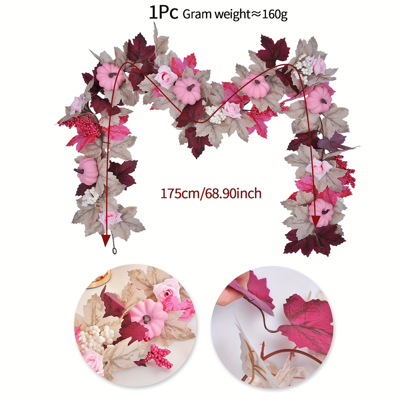 1pc extra long 175.01cm artificial hanging garland - elegant autumn decoration with red/pink/beige/white/gray leaves, heavy-duty hooks for thanksgiving, christmas, wedding, fireplace, mantel, door, window - no electricity needed, farmhouse fall party decor, fall decorations for home, wedding decoration, artificial floral accents - home & kitchen - Temu United Kingdom