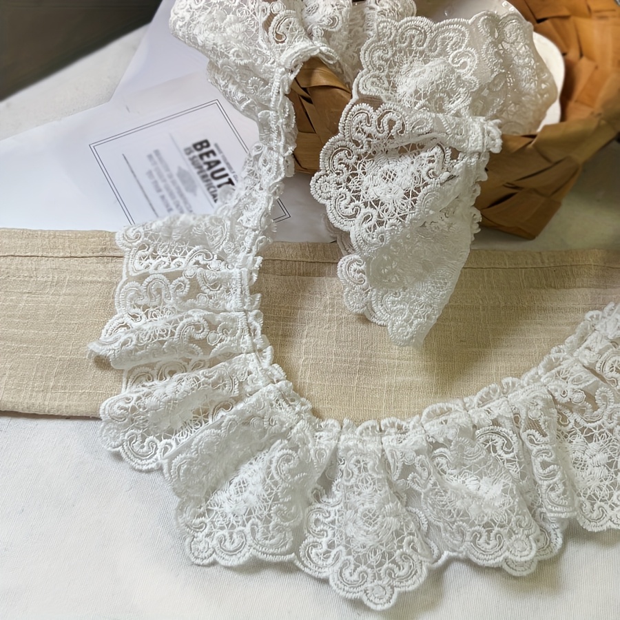 E-shop 1 Yard Europäischer Stil Blumenstickerei mit Rüschen-Spitze - 8,5 cm Breite Hochwertiger Stoff, Detailreiche Blumenmuster für DIY-Basteln,