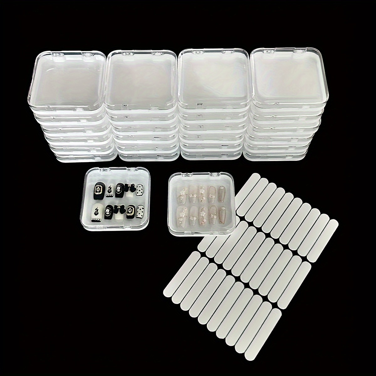 

24-pack Classic Acrylic Press-on Nail Storage Boxes With Viewing Window, Lidded Containers For False Nail Display Including 60pcs Double-sided Adhesive Tabs For Nail Art Salon Accessories