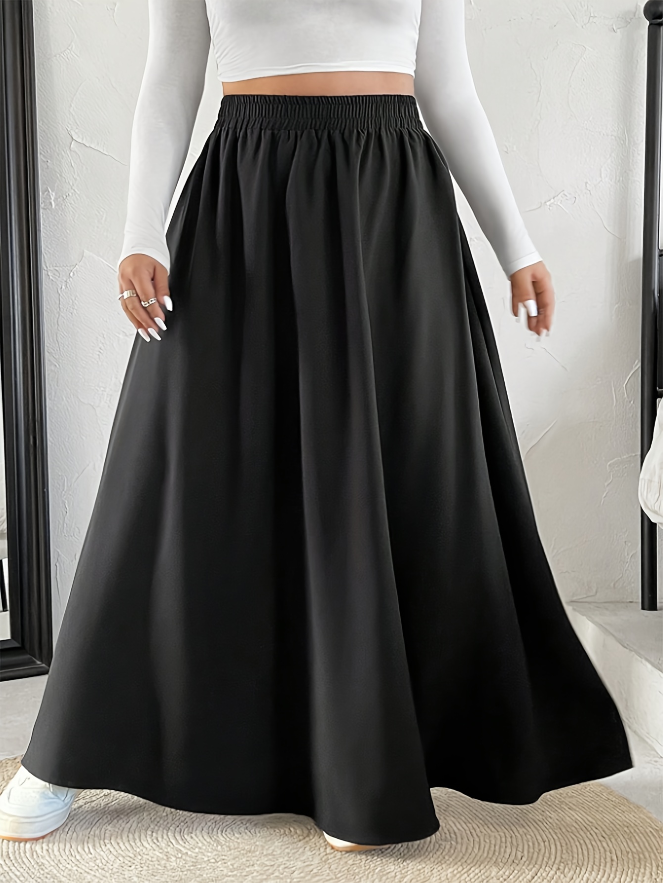 item picture plus size womens   size skirt high stretch waist a line flared skirt half skirt loose fit maxi skirt for graduation ceremonies back to outfits machine washable for easier cleaning enhances   comfortable feel