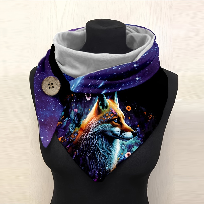 For Fox 3d Printed Triangle Warm Scarf, Soft Plush Scarf For Women
