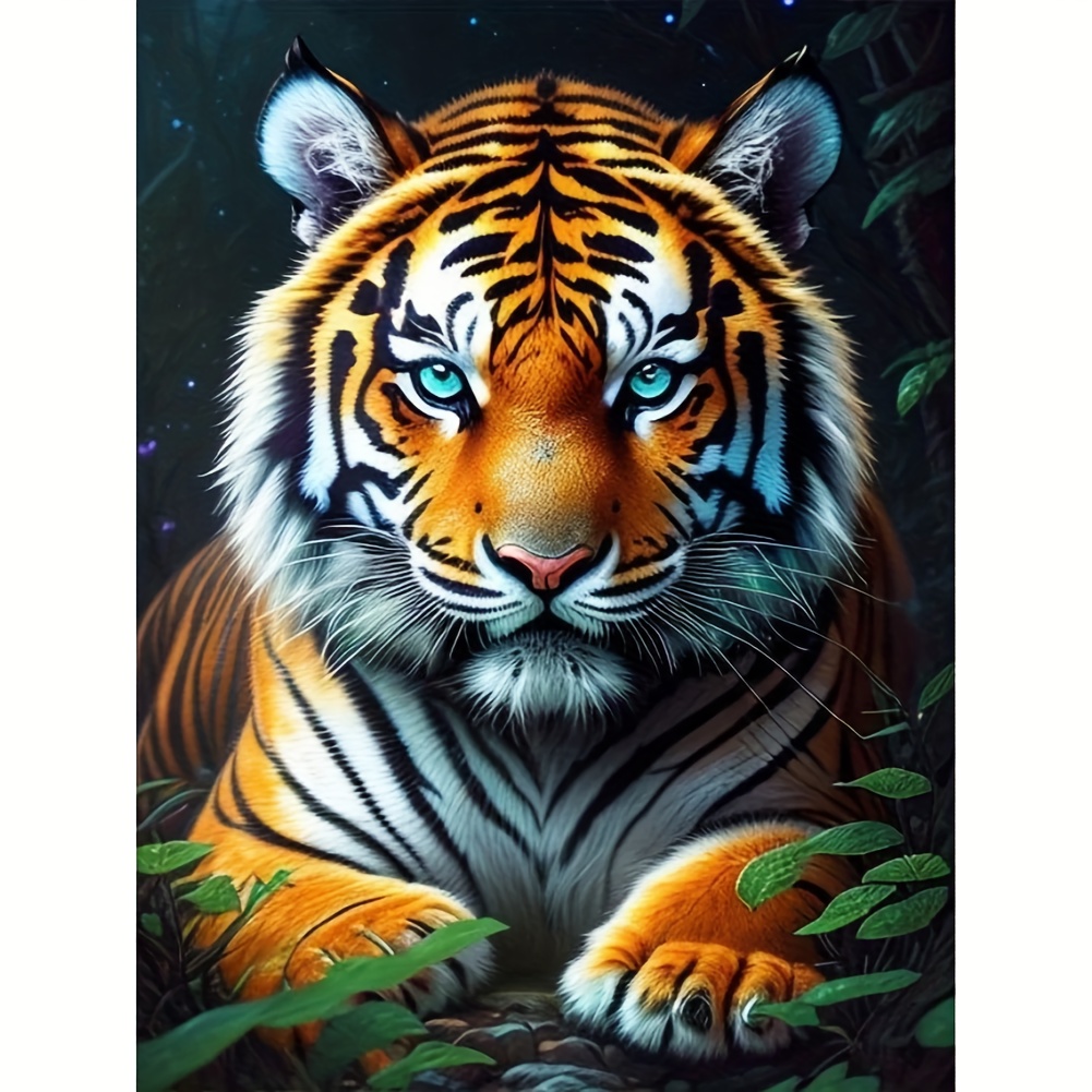 

5d Art Diamond Painting Kit: Tiger On Canvas - 11.8x15.75in - Animal Theme - Round Diamonds - Oil Canvas - Perfect For Home Decor And Gifts