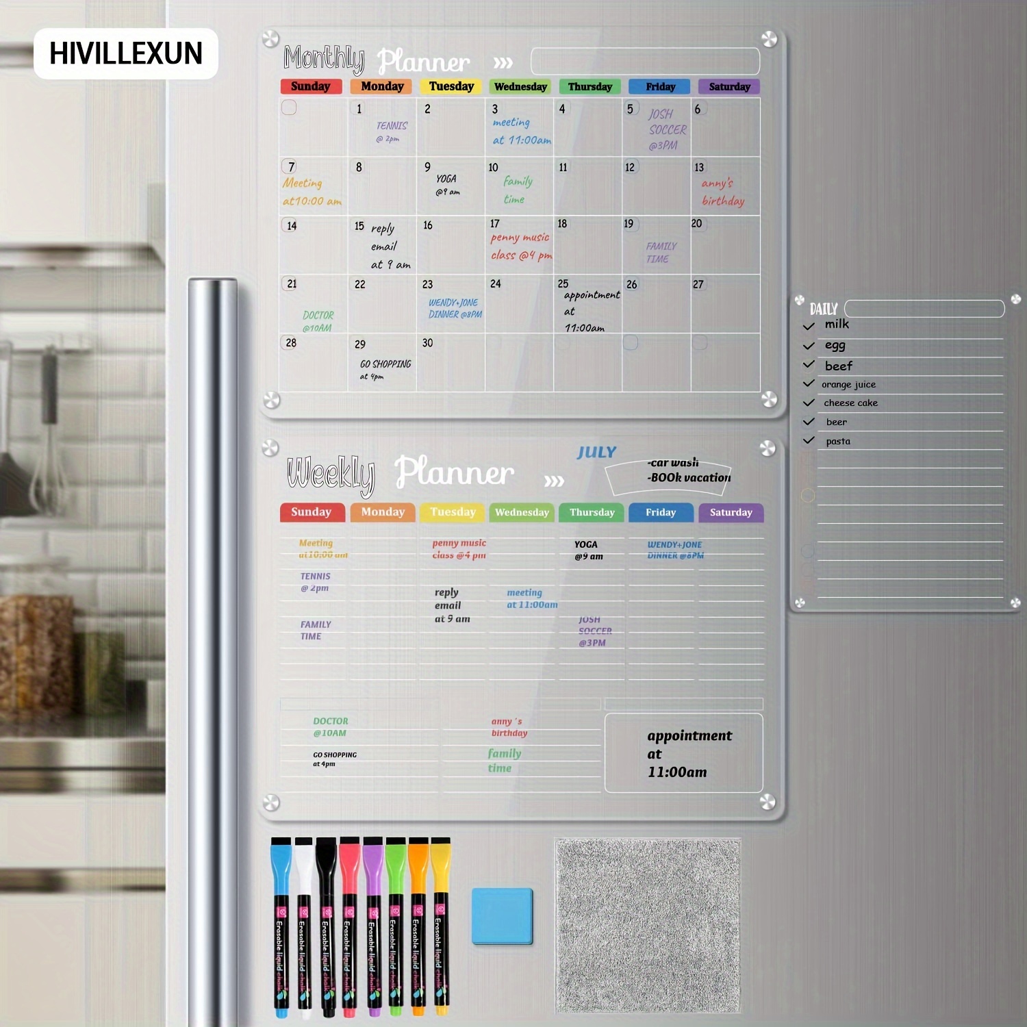 

3-pack Acrylic Magnetic Dry Erase Boards Set - Stay Organized On Your Refrigerator, Wall, And Fridge With Monthly, Weekly, And Daily Notepads