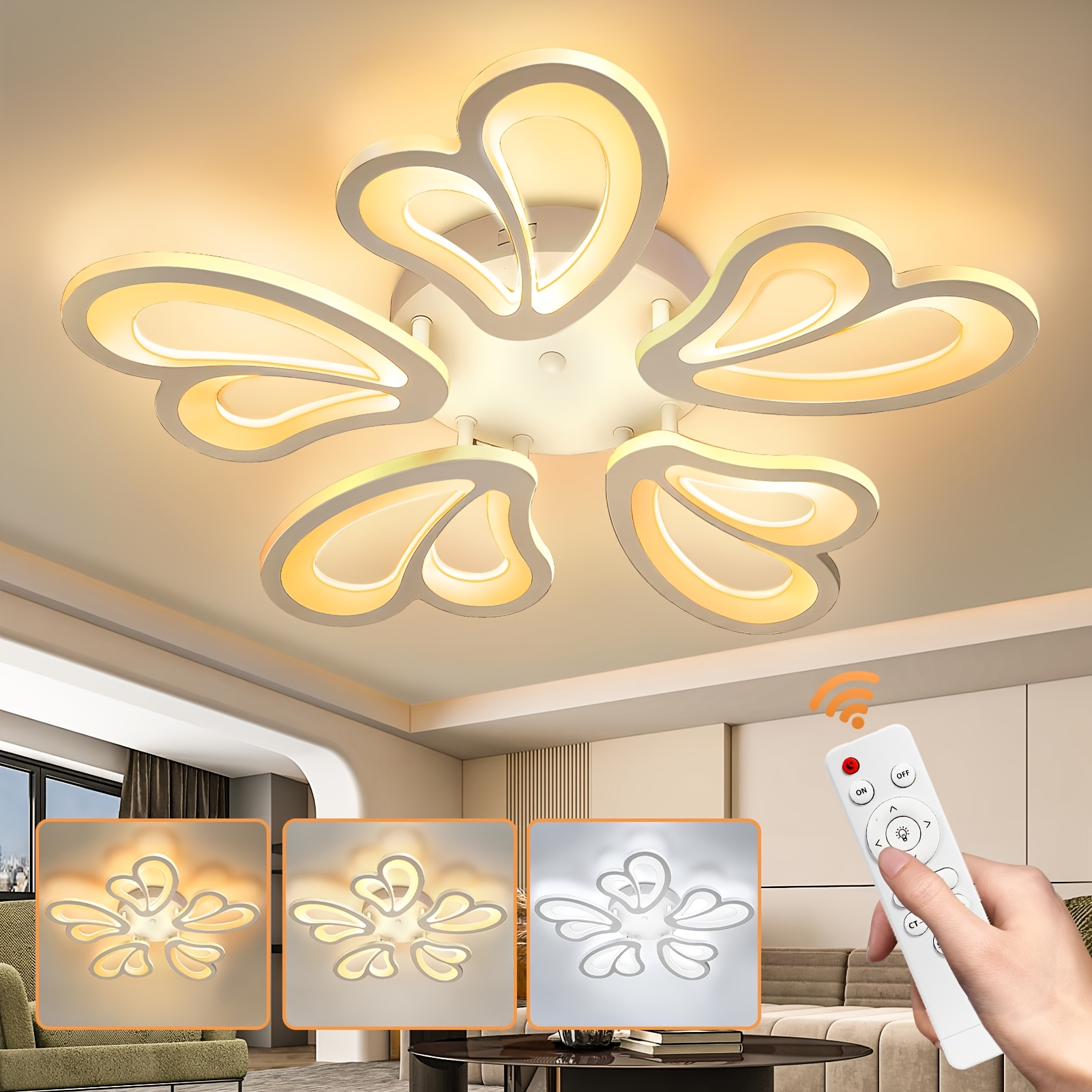 Image of Five--shaped, -style Ceiling Pendant Light. Adjustable Brightness And Color Temperature. 3 Color Temperatures. Acrylic . Suitable For Living Room, Bedroom, Kitchen, Dining Room, And Balcony